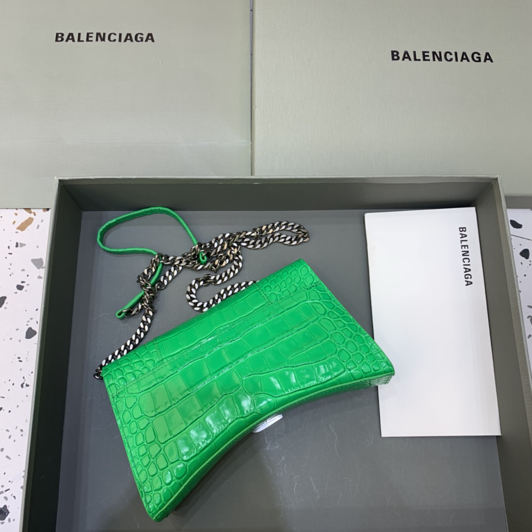 Balenciaga Big Hourglass Wallet With Chain Crocodile Embossed Shoulder Bag Green